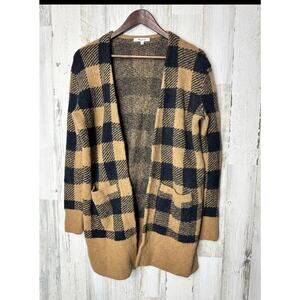 Madewell Buffalo Check Kent Cardigan Long Gold Bk Sweater XS ￼Merino Wool Apaca